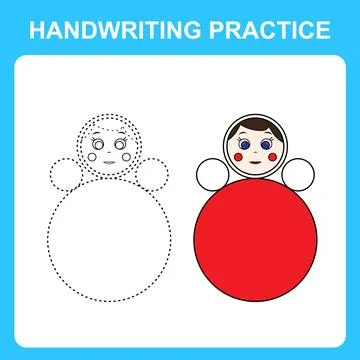 Handwriting practice. Trace the lines and color the tumbler toy. Educational Stock Illustration