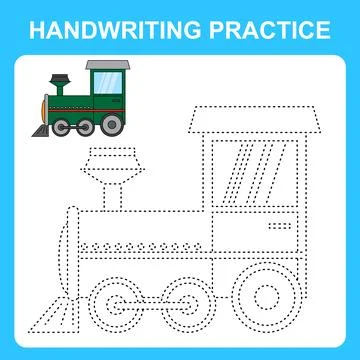 Handwriting practice. Trace the lines and color the train. Educational kids g Stock Illustration
