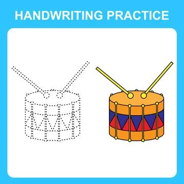 Handwriting practice. Trace the lines and color the drum. Educational kids ga Stock Illustration