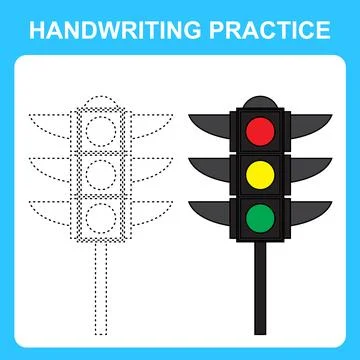 Handwriting practice. Trace the lines and color the traffic light. Educationa Stock Illustration