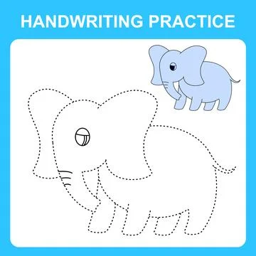 Handwriting practice. Trace the lines and color the elephant. Educational kid Stock Illustration