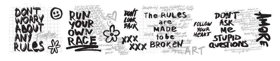 Handwriting scribble set, doodle quote illustration, vector abstract messy Stock Illustration