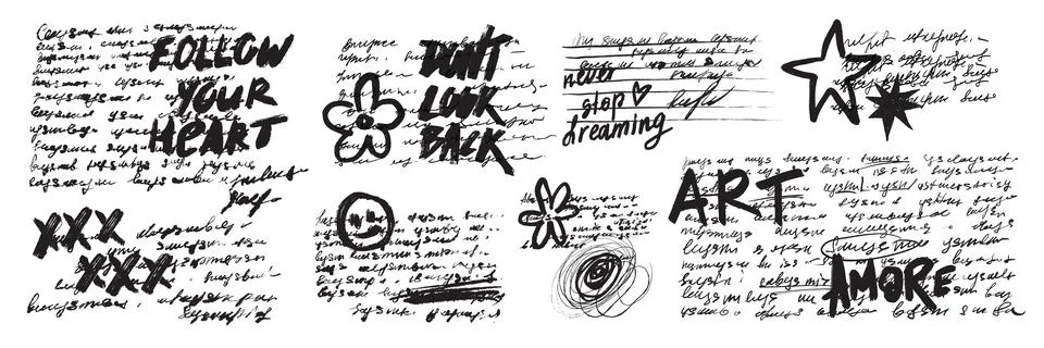 Handwriting scribble set, vector doodle diary note illustration Ilustración de archivo