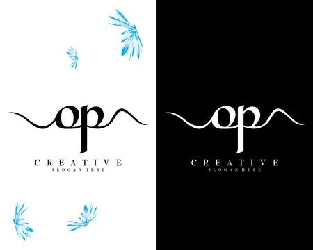 Handwriting script font op, po letter logo design template vector Illustrazione stock