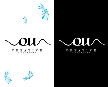 Handwriting script font ou, uo letter logo design template vector イラスト素材