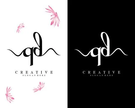 Handwriting script font qd, dq letter logo design template vector Stock Illustration