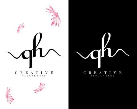 Handwriting script font qh, hq letter logo design template vector Illustrazione stock