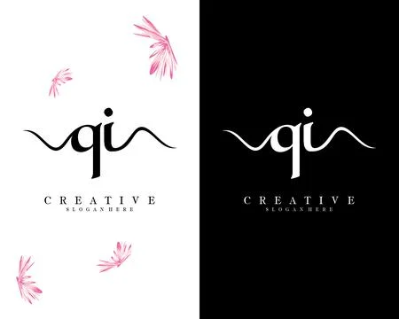 Handwriting script font qi, iq letter logo design template vector Illustrazione stock