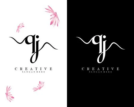 Handwriting script font qj, jq letter logo design template vector Stock Illustration