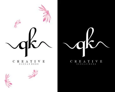 Handwriting script font qk, kq letter logo design template vector Stock Illustration