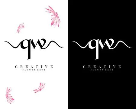 Handwriting script font qw, wq letter logo design template vector Stock Illustration