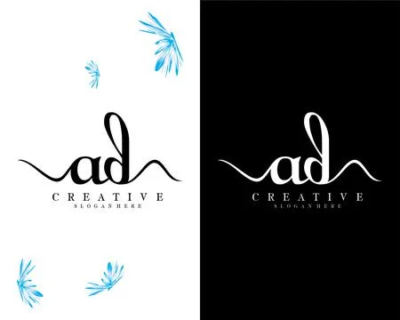 Handwriting script letter ad, da logo design vector Stock Illustration
