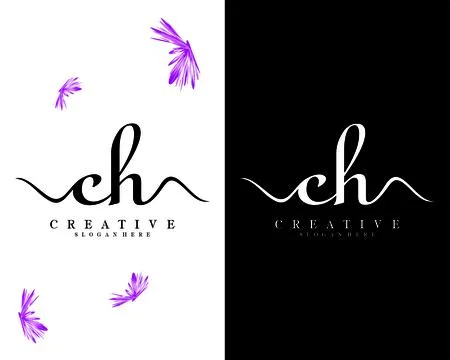 Handwriting script letter ch, hc logo design vector Stock Illustration