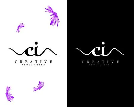 Handwriting script letter ci, ic logo design vector Stock Illustration