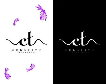 Handwriting script letter ct, tc logo design vector Stock Illustration