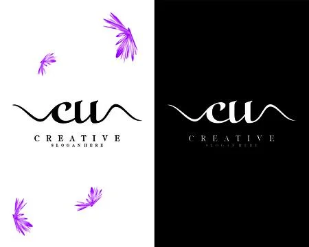Handwriting script letter cu, uc logo design vector Stock Illustration