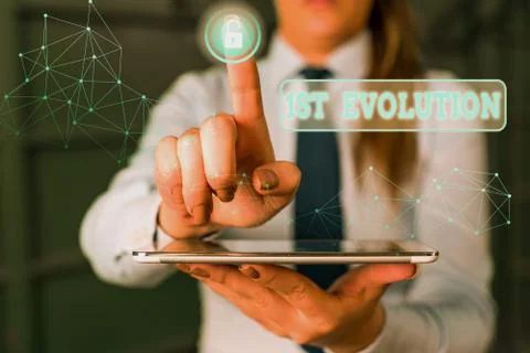 Handwriting text 1St Evolution. Concept meaning Change in the genetic features 스톡 사진