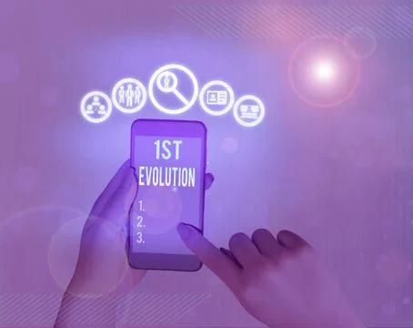 Handwriting text 1St Evolution. Concept meaning Change in the genetic features Stockfoto's