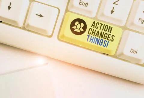 Handwriting text Action Changes Things. Concept meaning start doing something Stock-Fotos
