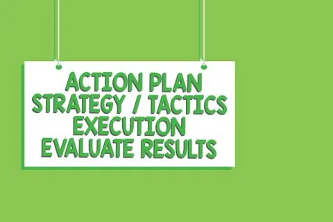 Handwriting text Action Plan Strategy Tactics Execution Evaluate Results Stock Illustration