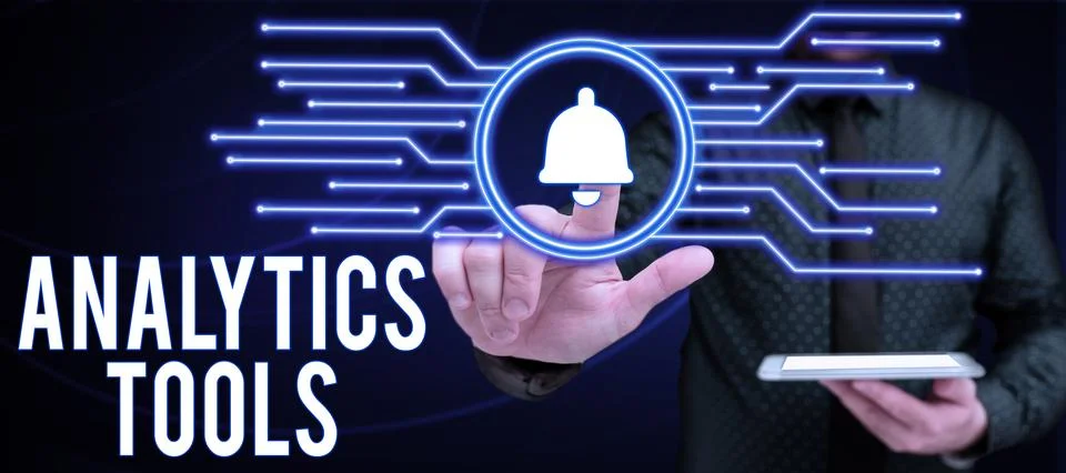 Handwriting text Analytics Tools. Word Written on pieces of web application Foto stock