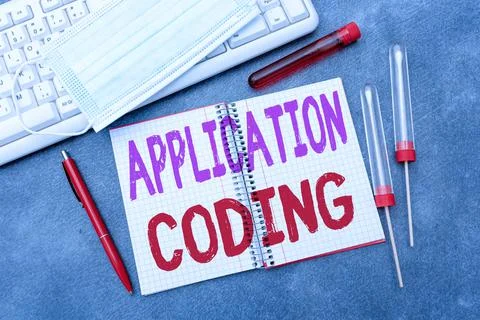 Handwriting text Application Coding. Business overview process by which a mobile 库存照片