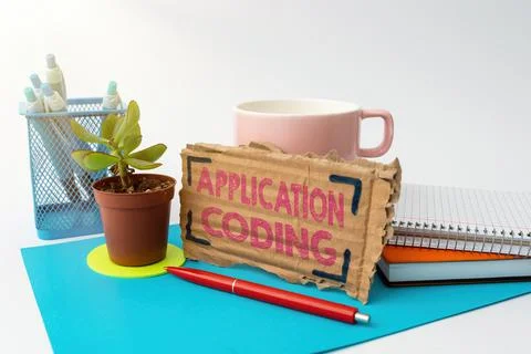 Handwriting text Application Coding. Concept meaning process by which a mobile 库存照片