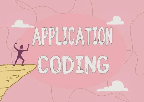 Handwriting text Application Coding. Internet Concept process by which a mobile 스톡 일러스트
