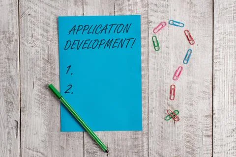 Handwriting text Application Development. Concept meaning creation of Computer Stock Photos