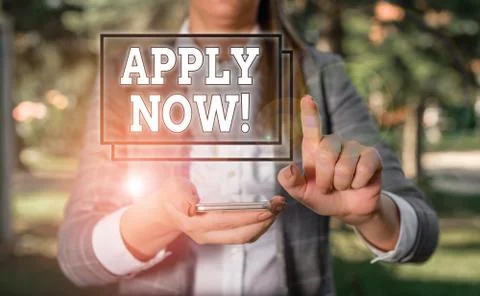 Handwriting text Apply Now. Concept meaning request something officially in Stock Photos