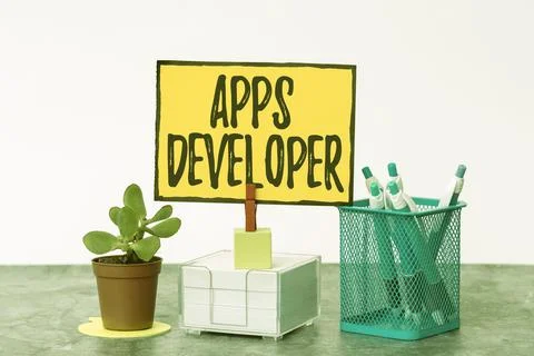 Handwriting text Apps Developer. Word Written on Graphic artist Software Stockfoto's