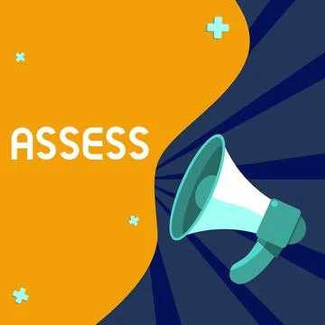Handwriting text Assess. Word for evaluate or estimate the nature ability Illustrazione stock
