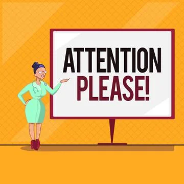 Handwriting text Attention Please. Concept meaning Asking people to focus their Stock Illustration