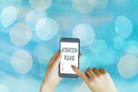 Handwriting text Attention Please. Concept meaning Asking showing to focus their Stock-Fotos