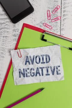 Handwriting text Avoid Negative. Concept meaning Staying away from pessimistic 스톡 사진