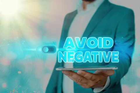 Handwriting text Avoid Negative. Concept meaning Staying away from pessimistic 스톡 사진
