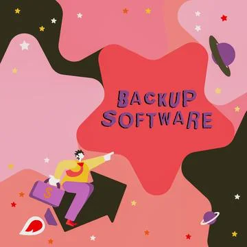Handwriting text Backup Software. Business idea boundary across which two 库存插图