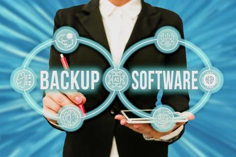 Handwriting text Backup Software. Concept meaning create extra exact copies of Foto stock