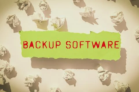 Handwriting text Backup Software. Word for boundary across which two independent 库存照片