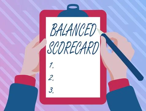 Handwriting text Balanced Scorecard. Concept meaning a performance metric used Stock Illustration