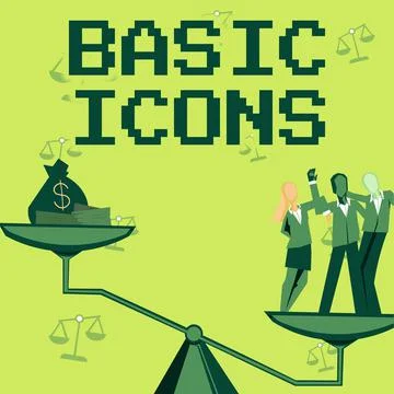 Handwriting text Basic Icons. Business idea pictogram or ideogram displayed on a 스톡 일러스트