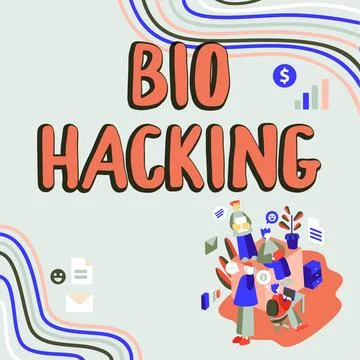 Handwriting text Bio Hacking. Internet Concept exploiting genetic material Stockillustratie