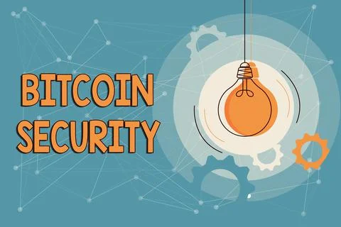 Handwriting text Bitcoin Security. Word for funds are locked in a public key 스톡 일러스트
