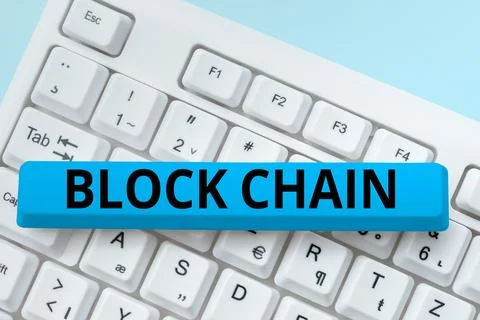 Handwriting text Block Chain. Concept meaning system in which a record of Foto stock