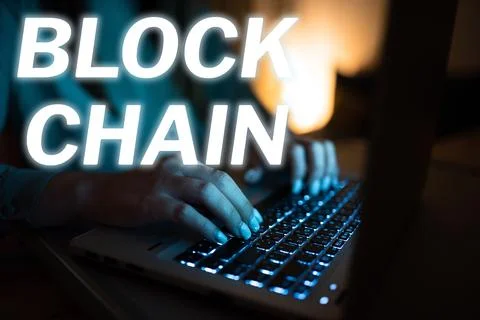 Handwriting text Block Chain. Internet Concept system in which a record of Foto stock