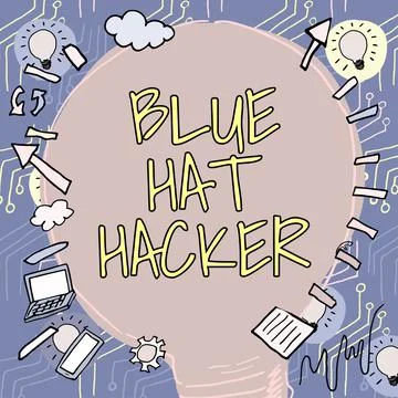 Handwriting text Blue Hat Hacker. Business overview Person consulting firms who Stock Illustration