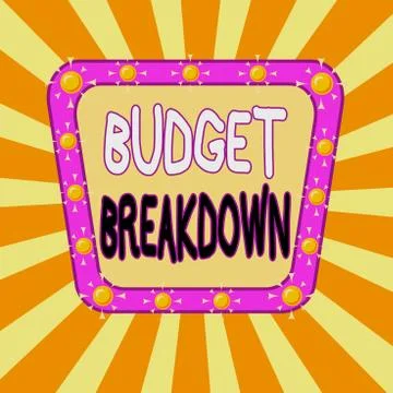 Handwriting text Budget Breakdown. Concept meaning dividing the cost of Ilustração Stock