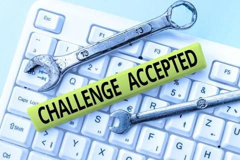 Handwriting text Challenge Accepted. Internet Concept to participate or Stockfoto's