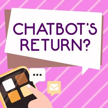 Handwriting text Chatbot's Return. Business concept program that communicate use Ilustración de archivo