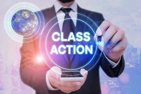 Handwriting text Class Action. Concept meaning lawsuit filed by small group 库存照片